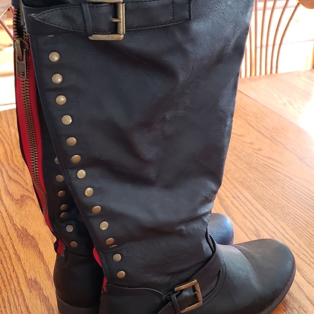 Black Faux Leather Tall Boots